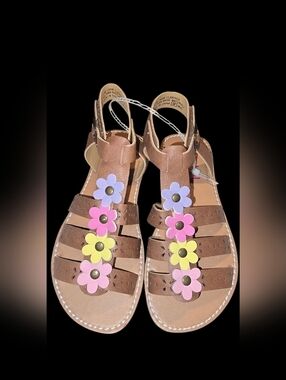 New Girl's 2 Pairs Brown Floral-Detail Sandals Size 1